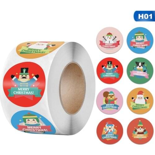 500pcs/roll Christmas Sticker 8 Designs Pattern Cartoon Sticker For Christmas Gift Package Sealing Labels Adhesive Labels