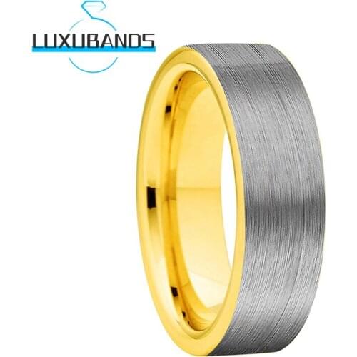 6MM Gold Wemens Tungsten Carbide Rings For Men Pipe Cut Engagement Bands Brushed Finished Comfort Fit