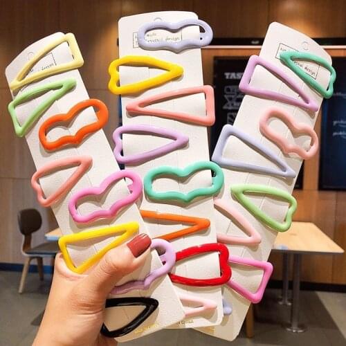 6PCS/Set New Women Girls Cute Colorful Heart Triangle Hairpins Sweet Hair Clips Barrettes Hair Ornament Fashion Hair Accessories