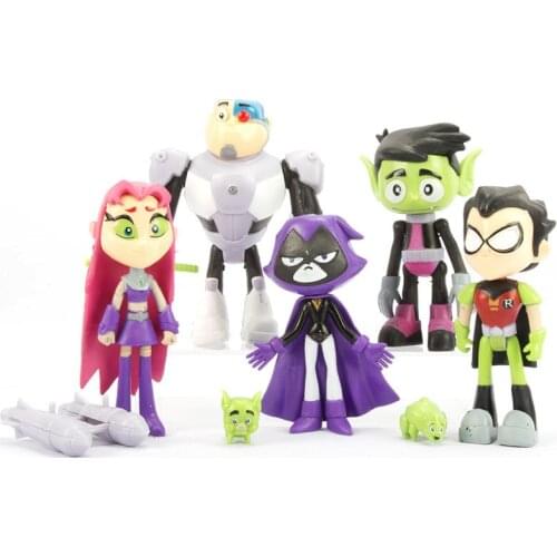 7pcs/Lot PVC Model Toy Teening Titans Go Action Figures Toys Robin Raven Beast Boy Cyborg PVC Model Toys for Kids Loved Gifts