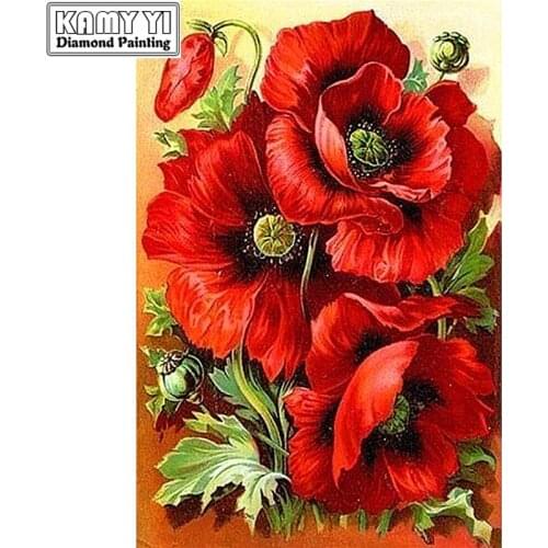 Full Drill Square Diamond 5D DIY Diamond Painting"red flowers"Diamond Embroidery Cross Stitch Rhinestone Mosaic Painting
