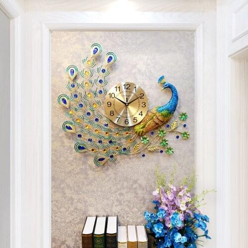 Decorative clock wall living room modern minimalist creative large peacock wall watch European quiet quartz clock