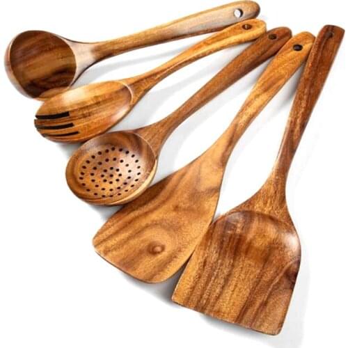 5 Pcs Wood Kitchen Utensils,for Non-Stick Pan Kitchen Tool Cooking Spoon and Spatula,Wooden Spoon for Cooking Salad Fork
