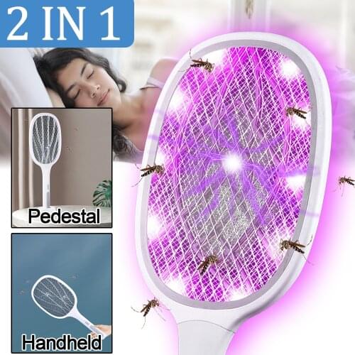 6/10 LED 2 In 1 Electronic Fly Swatter Mosquito Killer Lamp UV Light USB Rechargeable Anti Mosquito Racket Swatter Zapper Trap