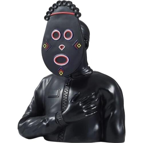 Nordic Home Decor Figurine Black Mask Bust Figure Sculpture Home Living Room Office Decoration Modern Art Resin Crafts Statue