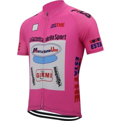 Pink men retro cycling jersey summer breathable short sleeve mtb bike wear clothing maillot ciclismo