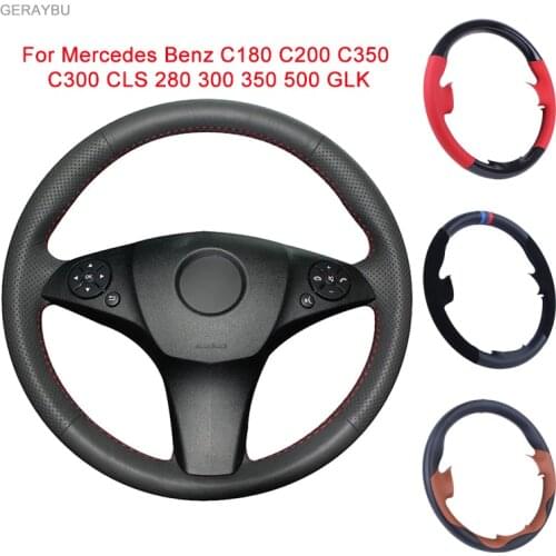 GERAYBU Custom DIY Leather Hand-sewn Car Steering Wheel Cover For Mercedes Benz C180 C200 C350 C300 CLS 280 300 350 500 GLK
