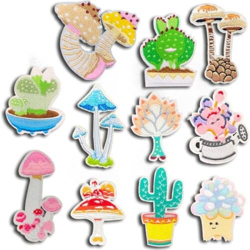 Mushroom Flowers Cactus Ironing Patches Stripes for Clothing Embroidered Patch Thermal Stickers on Clothes Badges Iron on Appliq