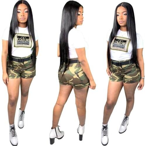 Cutubly Shorts 2 Piece Set Outfit Summer Casual Club Short Suits For Girls Sexy O-neck T Shirt Tops With Camouflage Womens Sets