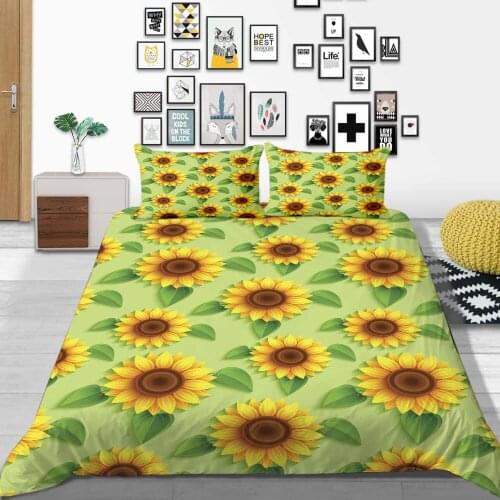 Thumbedding Sunflower Bedding Set 3D Printed Popular Duvet Cover Green King Queen Twin Full Single Double Comfortable Bed Set
