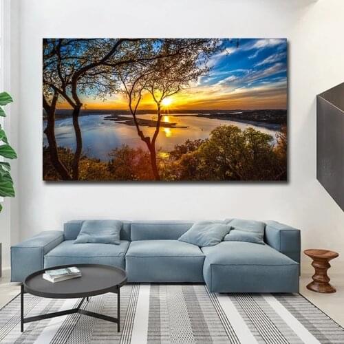Beautiful Sunset Landscape Paintings on Canvas Wall Art Posters and Prints Natural Scenery Cuadros Picture for Living Room Decor
