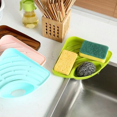 Kitchen Sponge Shelf Sink Bathroom Corner Storage Rack Brush Soap Liquid Drainer Sundries Organizers Tray Drain Sink Holder