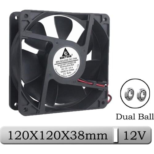 1 Piece Gdstime DC 12V 2Pin 120mm x 38mm 120mm Dual Ball PC Brushless Cooling Fan 120x120x38mm 12038B 12cm 0.5A CPU Cooler