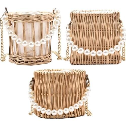 Summer Women Small Bag Crossbody Bag for Female Canvas Trendy Fashion Handbag Rattan Bag Messenger Bucket Bag