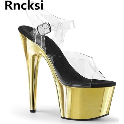 Rncksi Summer Electroplating Platform Summer Women Pole Dance Sexy Straps 17cm Sandals Party 17cm High Heels Sandals Shoes