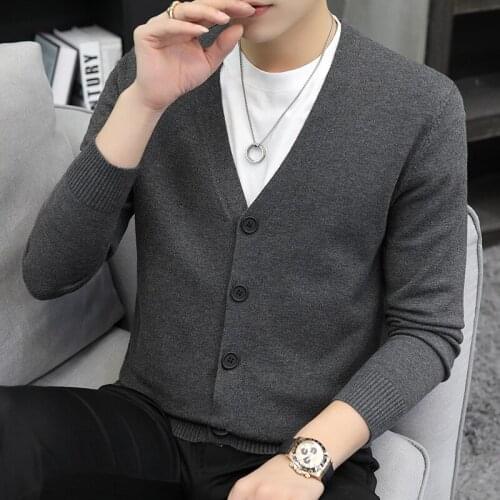 Cardigan Sweater Men Coat V-Neck Casual Sueter Masculino Autumn Clothing Solid Knitwear Tops Single-Breasted Long Sleeve Outwear