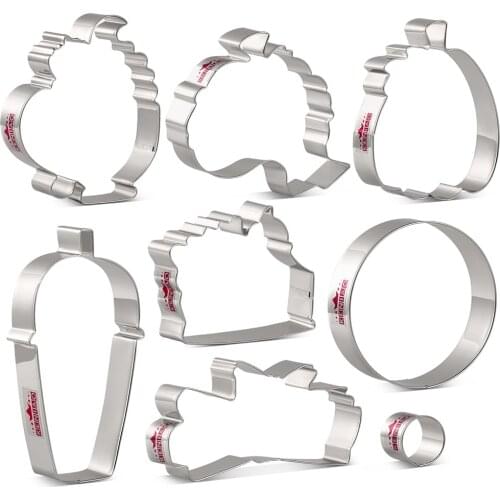 KENIAO Fall/Autumn Cookie Cutter Set - 8PC - Pumpkin,Round Cup,Latte Cup,Pie,Spices,Circle Biscuit Cutter - Stainless Steel