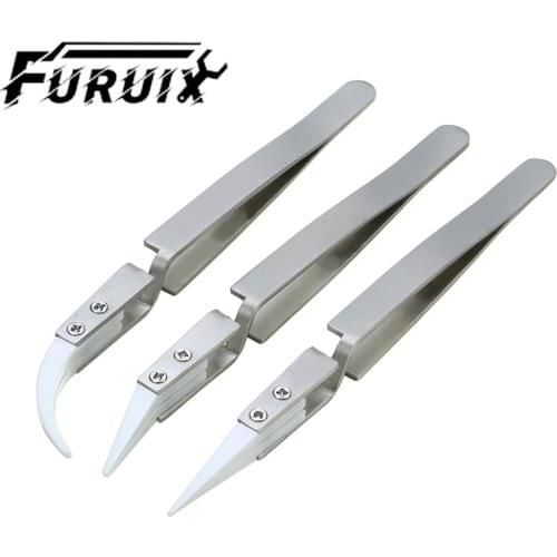 3Pieces Ceramic Tweezer Kit, Precision Reverse Tweezers Non-Conductive,Heat Resistant Pointed & Curved Tips Tweezers Set