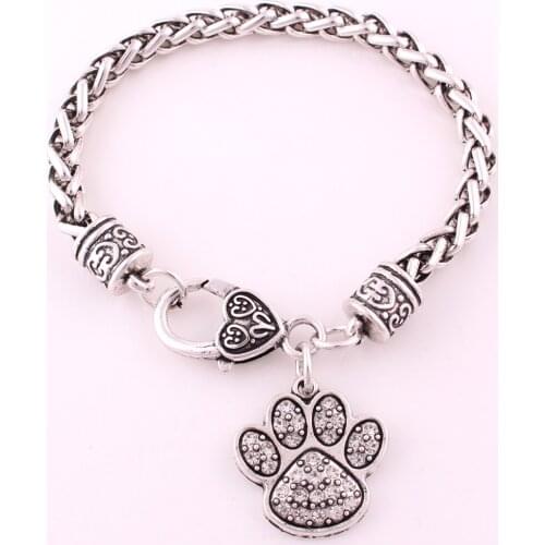 New Arrival Tone Crystal Adorned Paw Print Charm Bracelet