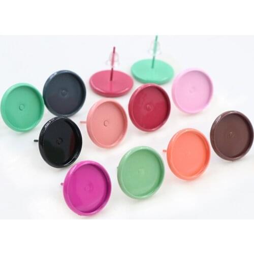 New Color) 12mm 20pcs/Lot 10 Color Plated Earring Studs,Earrings Blank/Base,Fit 12mm Glass Cabochons,Buttons;Earring Bezels