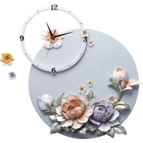 New Chinese peony flower wall clock living room household silent creative watch modern simple light luxury art timepiece