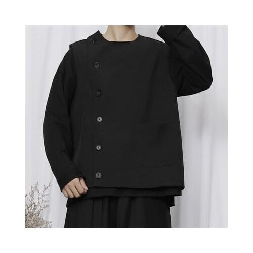 New waistcoat original menswear retro side single-row Buckle Round collar waistcoat loose suit waistcoat fashion