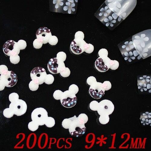 Wholesale 200pcs 12x9mm black color Mickey cookies resin Flatback applique for nail art 3d nail stickers