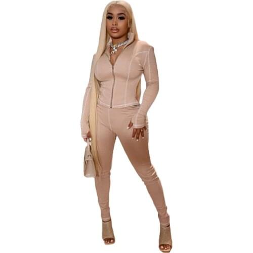 Casual Skinny Women Two Piece Set Zipper Jacket Coat + Long Pants Tracksuits Female Sportsuit Outfits With Pocket Outfit