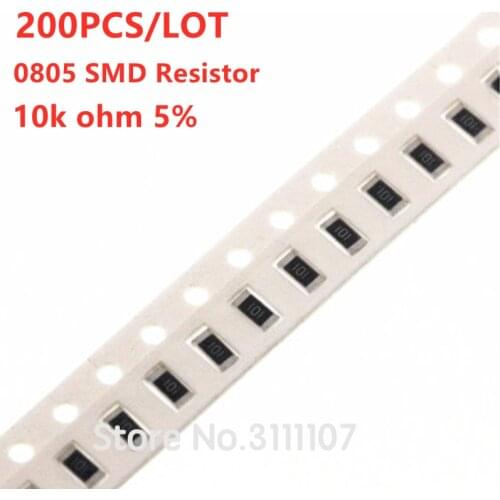 200PCS/LOT SMD Resistor 0805 5% 1/4W Chip Fixed Resistors 10K ohm 10KR 103 Resistance Surface Mount