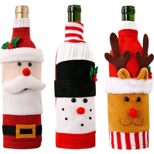 Christmas Decoration Red Wine Bottle Bag Cloth Santa Claus Snowman Elk Doll Champagn Bags Holder Ornaments for Home Table Decor