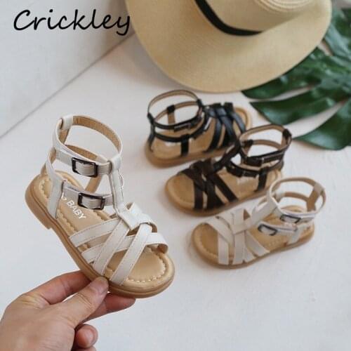 Summer Girls Sandal Pu Leather Ankle Gladiator Sandals For Toddler Chidlren Princess Soft Anti Slip Casual Kids Girl Beach Shoe