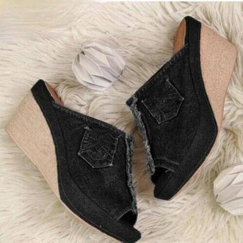 Women Sandals New Female Shoes Woman Summer Wedge Comfortable Ladies Slip-on Flat Sandalias Denim Platform Wedges High Heel