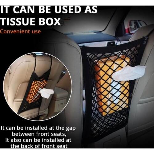 Car Mesh Net Pocket Cage Bag Grid Strong Elastic Seat Back Storage Luggage Auto Velcro Interior Styling Accessories 1Pc