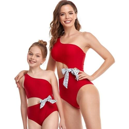 Sexy Mother Daughter Swimwear Women Backless One Shoulder One Piece Parent Child Swimsuit Family Matching Outfits Bathing Suit