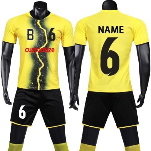 Heat Pressed Customize Team Soccer Uniforms Mens Football Jerseys Soccer Kit Adult Football Shirts + Shorts Running Suits S-2XL