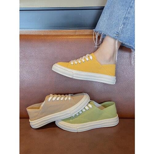 Street Shooting Wild Breathable Canvas Shoes Spring And Autumn New Low-Cut Lace Simple Pure Color Casual Womens Shoes