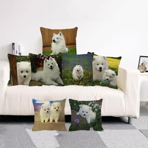 XUNYU Pet Dog Cushion Cover Cute American Husky for Children Decorative Cushion Covers Linen for Sofa Car Decor Pillow Case