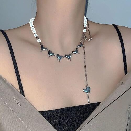 Y2K Punk Heart Shape Reflective Round Bead Necklace For Women Party Shiny Fashion Jewelry Gifts 2021 Trendy