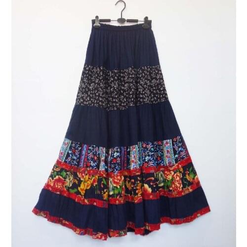 Makuluya Bohemian Women Casual Cotton Linen Vintage Prairie Chic All-Match Girls Vacation Holiday Elastic Waist Long Skirts BHL6