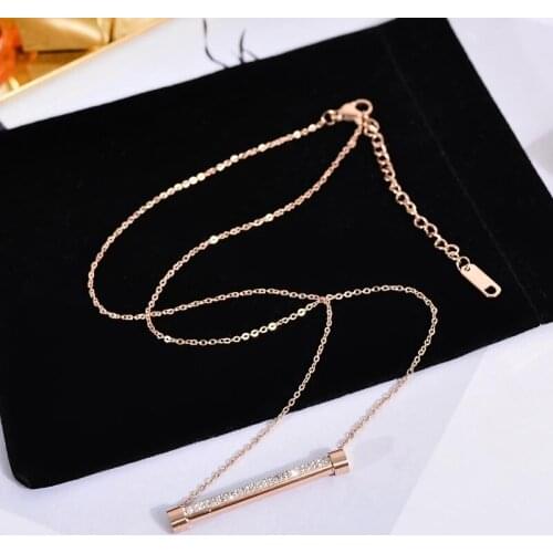 YUN RUO 18 K Gold Plated Diamond Crystal Pendant Necklace Fashion 316 L Stainless Steel Jewelry Woman Birthday Gift Never Fade