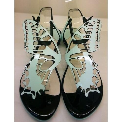 Summer Light Green Carved Butterfly Wings Women Flats Sandals Ankle Strap Patched Color Beauty Sandalias Shoes For Girl