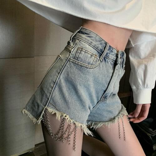 Women 2021 Summer Fashion High Waist Slim Hot Pants Female Yhin Yassels Wide Leg Shorts Ladies Solid Color Denim Shorts Y70