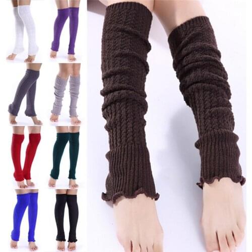 Women Girl Winter Long Leg Warmers Knit Crochet Leggings Stockings Socks