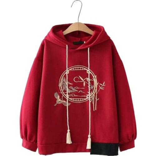 Harajuku Embroidery Casual Oversize Hooded Pullover Fleece Hoodies Sweatshirt Women 2021 Winter Sweet Style Female Cute Top
