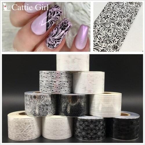 1Roll 100M White Black Lace Flower Foils Nail Foils Paper Nail Art Transfer Sticker Nail Art Decal Nails Accessories