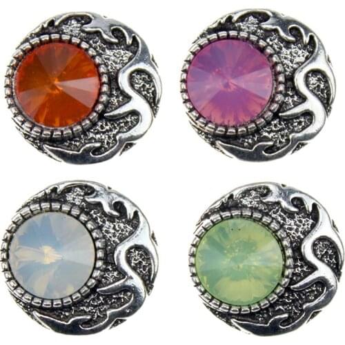 10pcs/lot New Crystal 18mm Snap Buttons Cats Eyes Stone Flowers Snap For Silver Snap Bracelet Snap Jewelry