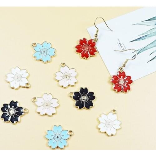 10Pcs/Pack Hot Sale Classic Cherry Blossom Multicolor Drip Oil Alloy Jewelry Accessories DIY Earrings Necklace Pendant Material