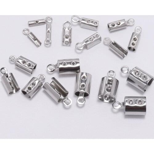 50 pcs Stainless Steel Leather Cord clasp End Clasps Crimp Bead Connectors For Jewelry Making Findings DIY Accessories Supplies