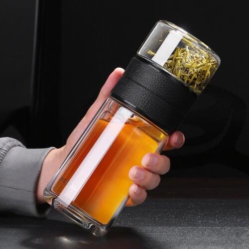 520ml Double Walled Glass Tea Cup with Tea Infuser Business Tea Glass Water Bottle for Water Portable Bottle for Man Travel