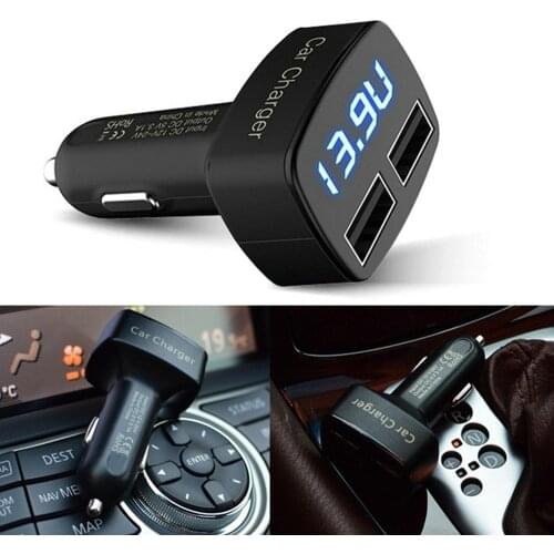 Dual USB Car Charger Mini 3.1A Car-Charger Temperature Ammeter Voltmeter Monitor Power Tools Accessories